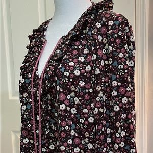 New. Suzanne Betro poet blouse. Mauve, teal and cream on black. Size 1X